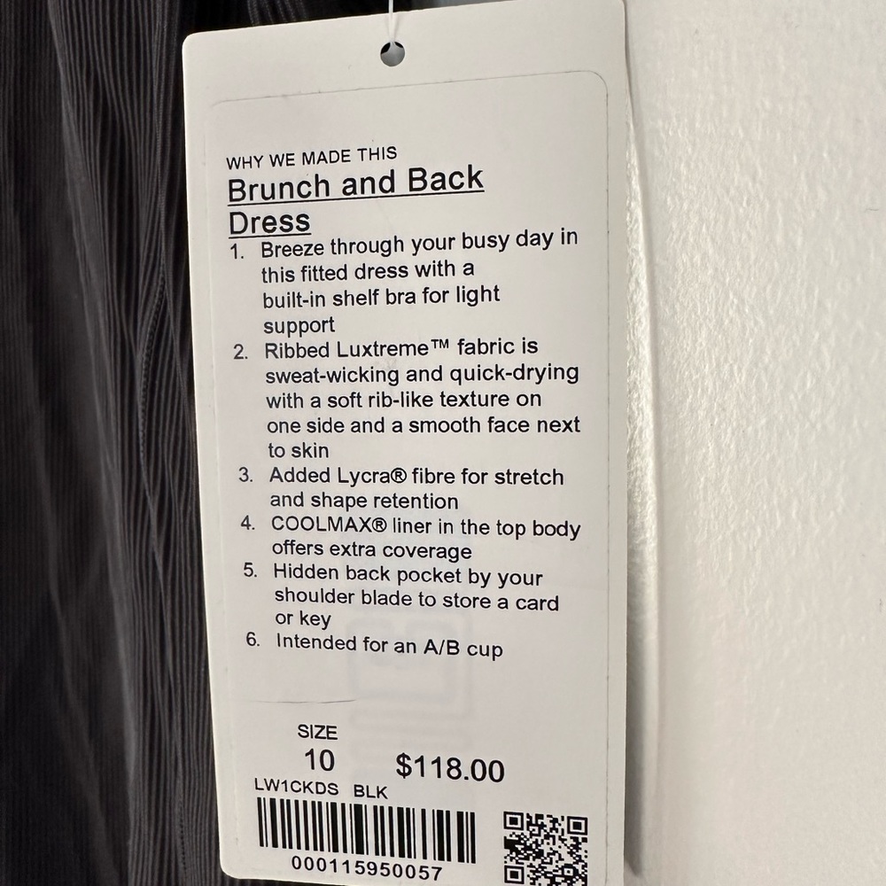 Lululemon Brunch and Back Dress.  Size 10.  New with tags.  Never worn